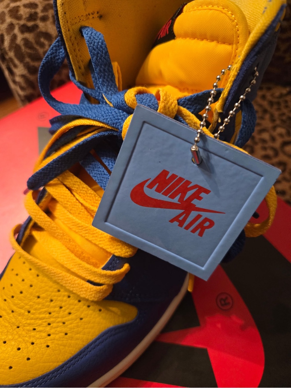 Nike High-Top Sneakers in Blue and Yellow - Picture 3 of 11